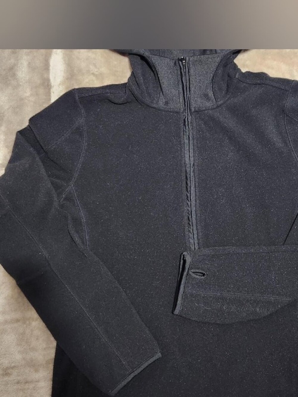 Women Black Half-Zip Hooded Sweater Size M TH